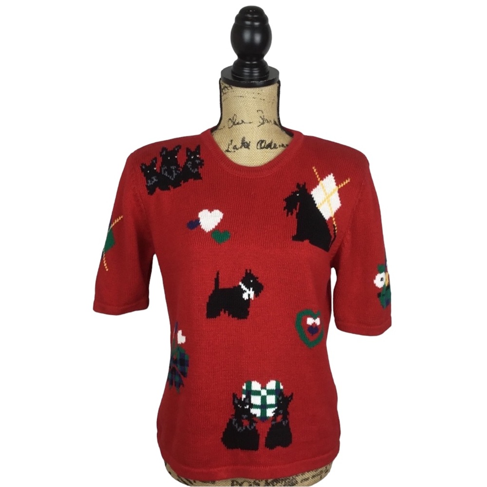 Susan Bristol Scotties Sweater Red VTG Holiday Christmas